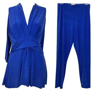 2 PC Set 8 10 Sympli Faux Wrap Goddes Tunic + 1 Matching Leggings Pants Set BLUE